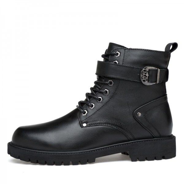 Winter plush insulation cotton boots with cowhide top layer for men's boots Martin boots, high top casual short boots 