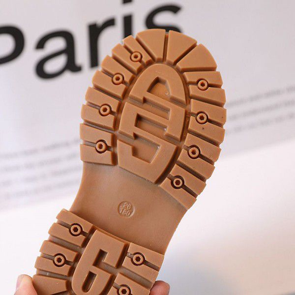 Girls wear two plush leather Martin boots, autumn and winter new children's boots, children's British fashion short boots, leather boots 