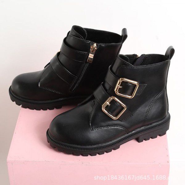 Girls' White Boots Spring and Autumn Children's Short Boots Little Girls' Martin Boots Low Barrel Short English Style Thick Sole Single Shoe 