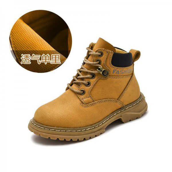 Genuine Leather Children's Boots New Autumn Boys' Single Boots Korean Version Fashion Girls' Short Boots Trend Children's Desert Yellow Boots 