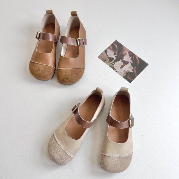 Retro Style Flat Bottom Round Toe Single Shoe Soft...