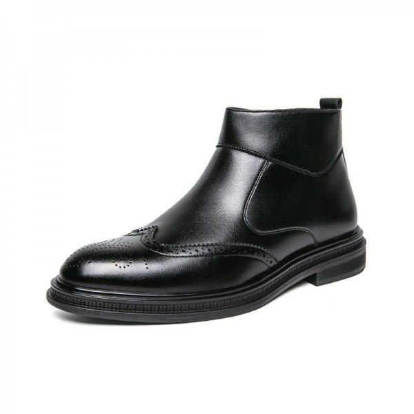 High top leather shoes, autumn and winter new vintage carved men's boots, block English high top shoes, Chelsea Martin boots 