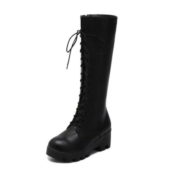 Lace up thick sole red oversized boots 