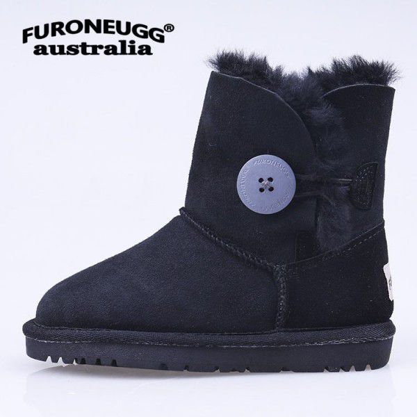 Autumn and Winter Parent-child Warm Children's Snow Boots Anti slip Cow Rib Sole Mid Sleeve Girls' Leather Boots Cotton Boots 
