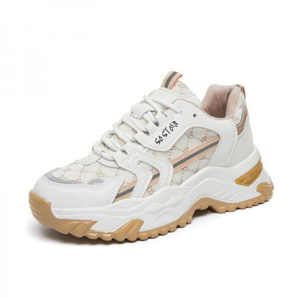 Girls' thick soled dad shoes increase height, autumn and winter plush retro white casual shoes, seasonal trend, versatile sports shoes for women 
