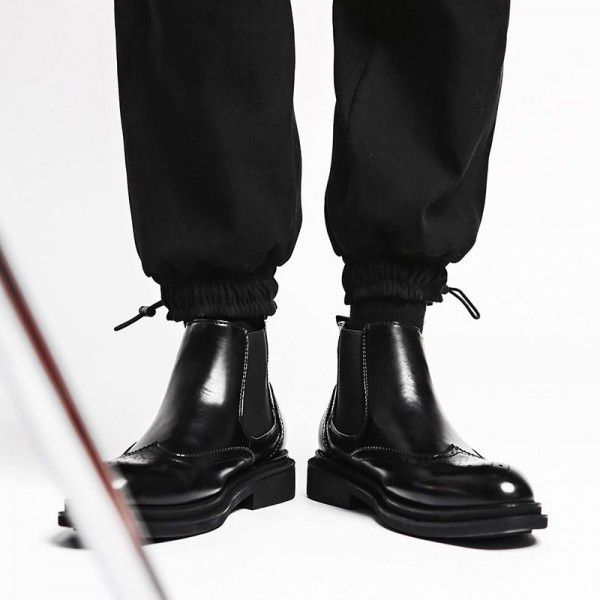 Men's Martin boots, spring and summer plush casual Chelsea boots, men's English black men's leather boots 