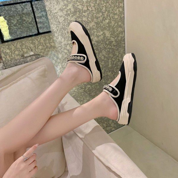 Water Diamond Casual Thick Sole Canvas Mary Jane Single Shoes Women's Board Shoes 