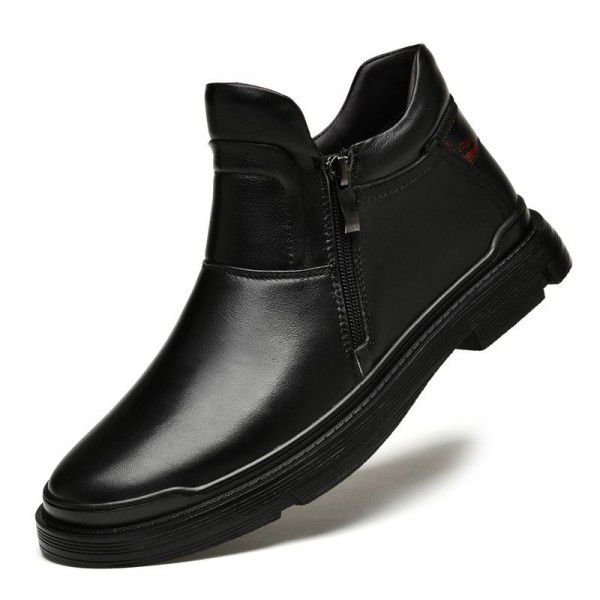 Winter new Martin boots Men's business leather boots Men's plush warm boots Zipper British Chelsea boot boots 