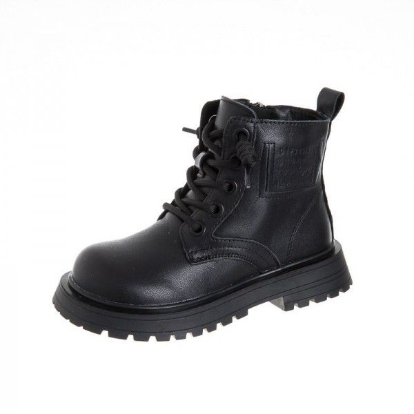 Girls' Martin Boots Leather Autumn and Winter British Leisure Boys' Single Boots Middle and Big Children's Cotton Boots 