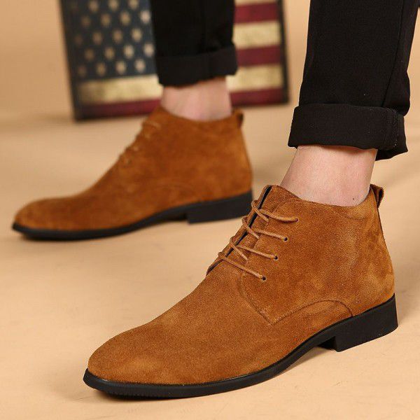 Trendy men's boots, British men's shoes, pointed leather boots, Korean casual boots, oversized men's Martin boots 
