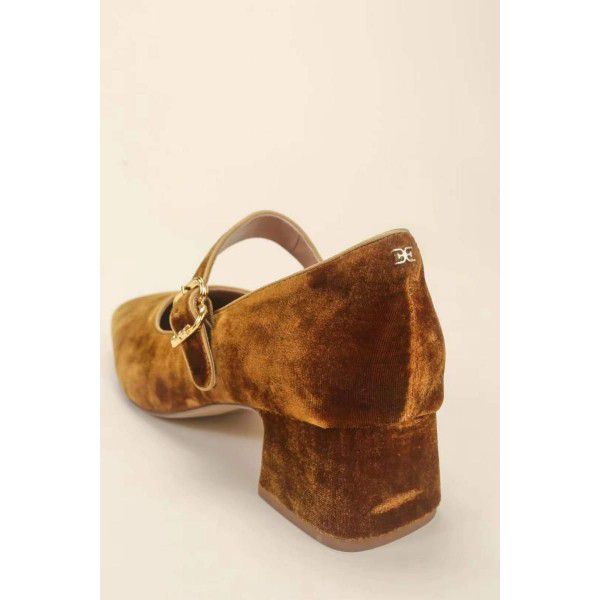 Genuine leather Mary Jane single shoes, women's headband, thick high heels, real silk velvet suede shoes, solid color casual mother's shoes 
