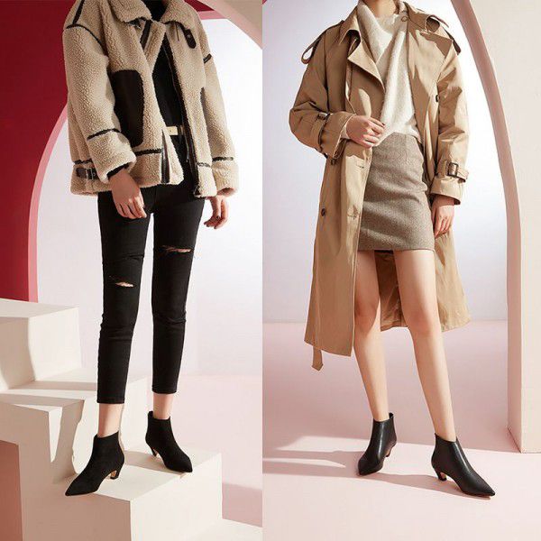 Women's pointed short boots, autumn and winter large boots 