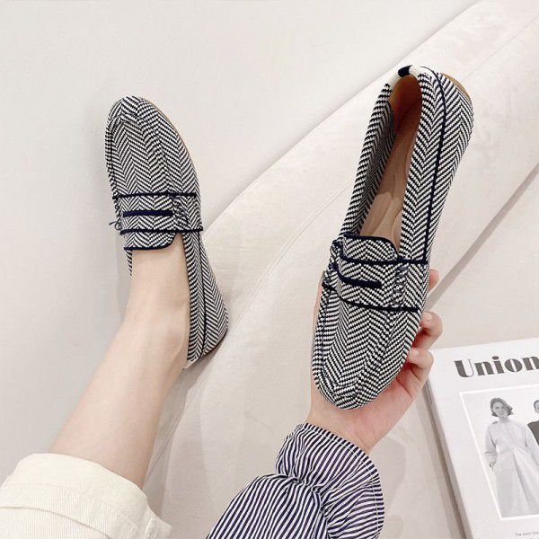 New round toe single shoes for women, knitted and woven shoes for cross-border foreign trade, leisure and leisure, loafers, and bean shoes for women 