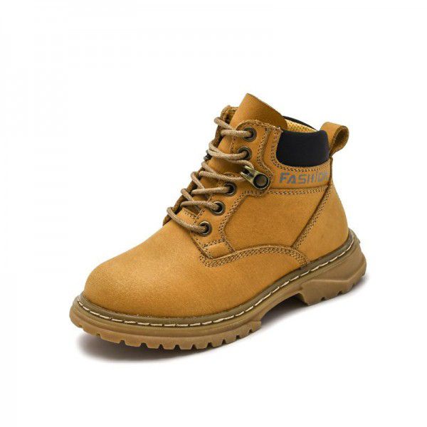 Genuine Leather Children's Boots New Autumn Boys' Single Boots Korean Version Fashion Girls' Short Boots Trend Children's Desert Yellow Boots 