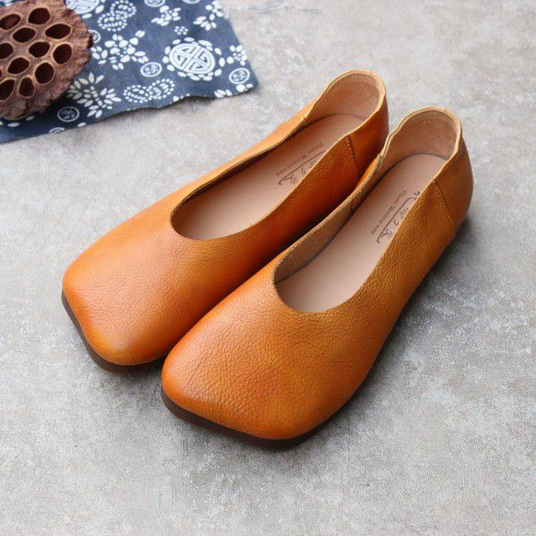 Square toe casual shallow mouthed flat bottomed soft sole comfortable fitting women's shoes and women's single shoes 