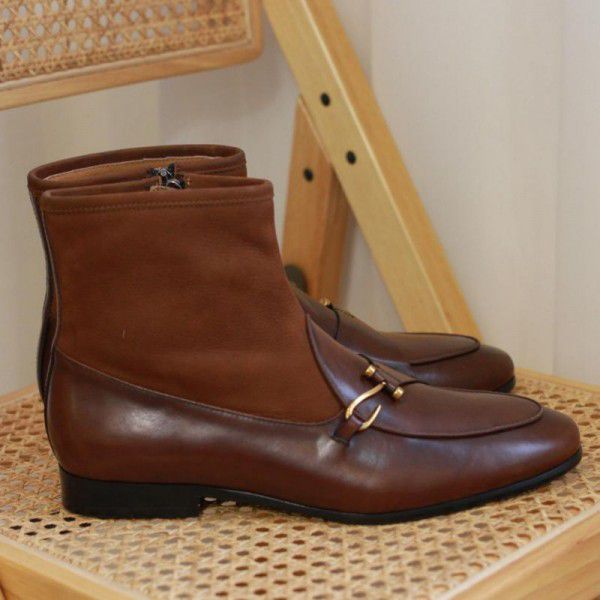 Pointed autumn and winter high top leather boots, ...