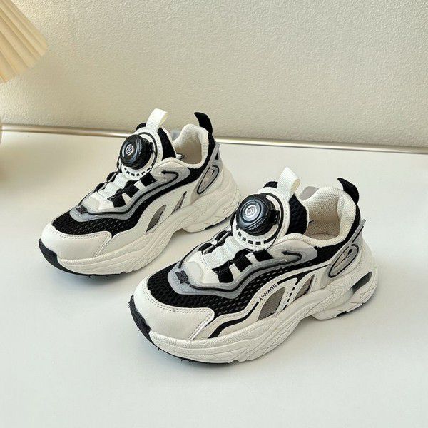 Children's sports shoes mesh breathable autumn style girls' dad shoes rotary buckle hollow out shoes boys' running shoes trend 