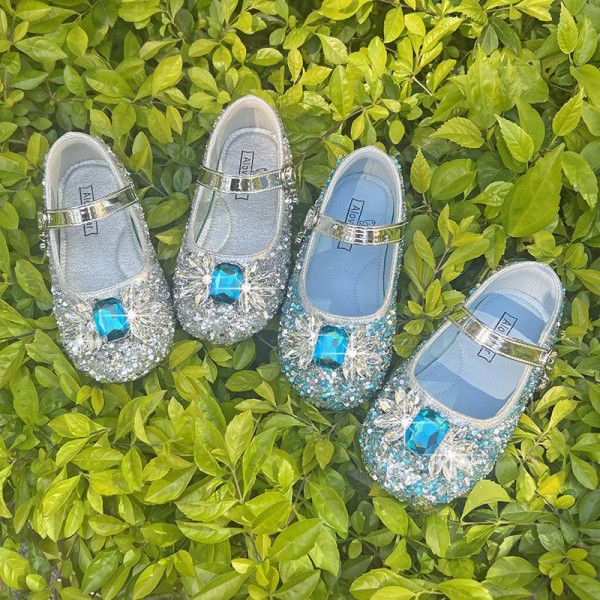 Girls' Princess Shoes Spring and Autumn New Aisha Rhinestone Single Shoes Girl Baby Flat Shoes Children's Anti slip Performance Shoes 