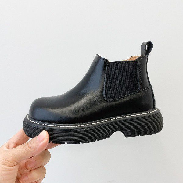 Top layer cowhide children's short boots autumn new girls British style thick sole single Martin boots men's boots trend 