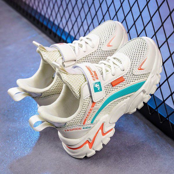 Summer mesh breathable children's shoes, boys' sports shoes, primary school students, middle school students, big boys, white small white shoes 