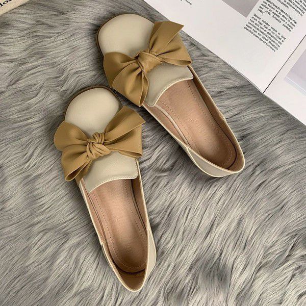 Spring and autumn new flat sole single shoes British style small leather shoes women's shoes bean shoes Slip-on shoe 