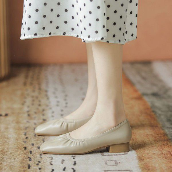 Square toe thick heeled single shoes for women in ...