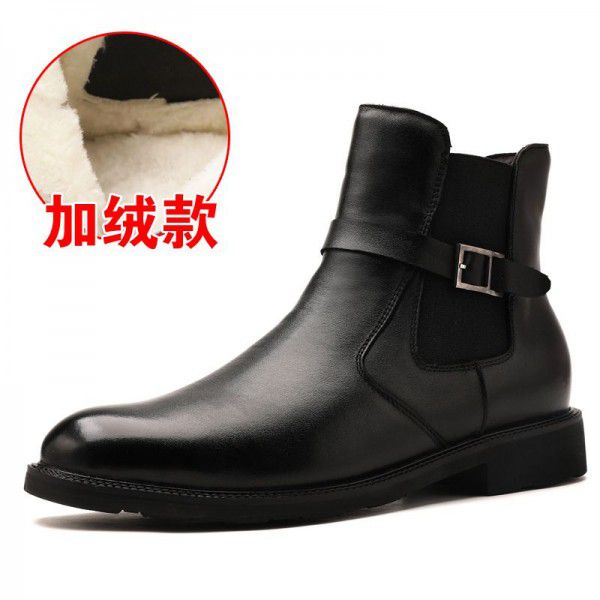Martin boots, men's autumn and winter plush short boots, casual high top leather shoes, men's block leather, men's British warm boots 