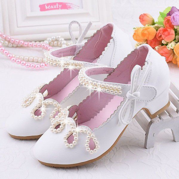Girls' leather shoes, high heels, princess shoes, new Korean version, children's crystal shoes, children's single shoes, white dance shoes 