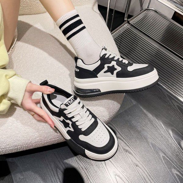 Spring and New Autumn Genuine Leather Thick Sole Shoes for Women's Casual Shoes Star Board Shoes for Women's Versatile Sports Shoes 