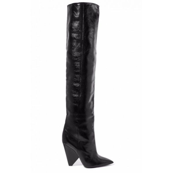 Women's shoes pleated long tube shaped heel pointed boots with stitching and cuffed elastic boots 