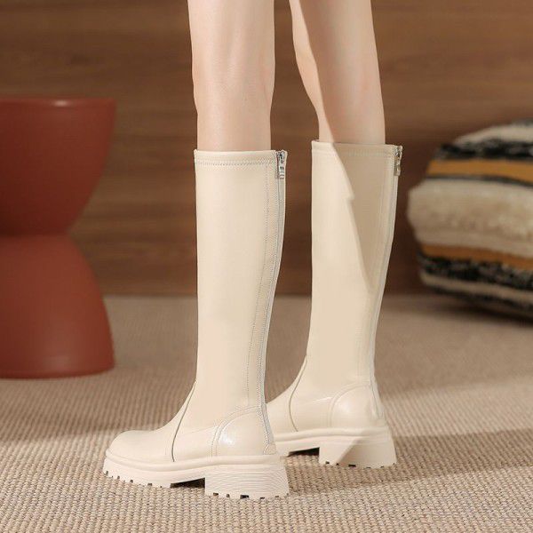 Plush autumn and winter new women's boots with thick heels, thick soles, and high sleeves, chivalrous boots that are below the knee and appear slim in English style, women's boots 