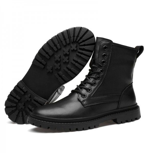 Winter Martin boots for men's military boots, high top shoes, cotton shoes, warm and plush cowhide boots, men's work boots 