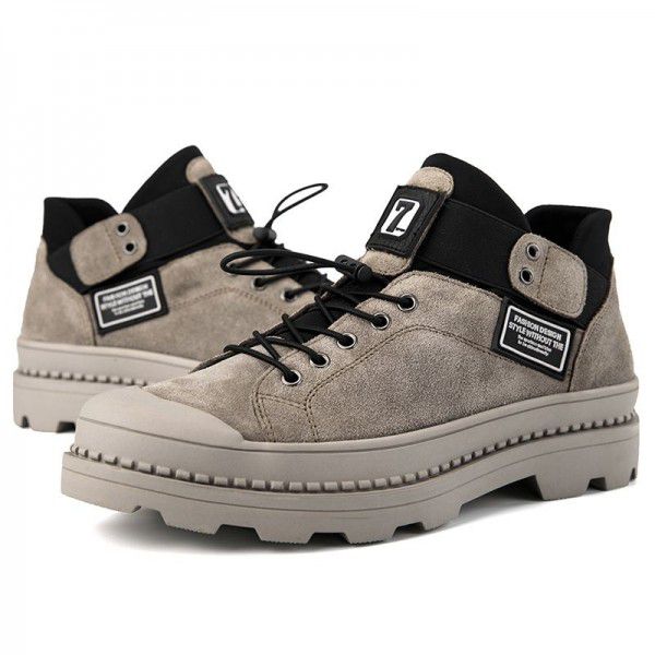 Autumn and winter plush warm Martin boots for men's business leather shoes, high top cotton boots 