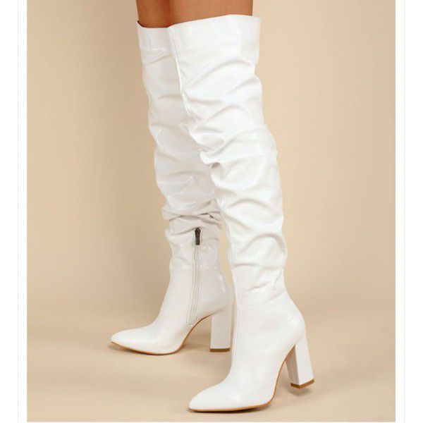 New women's shoes with long pleats, thick heels, h...