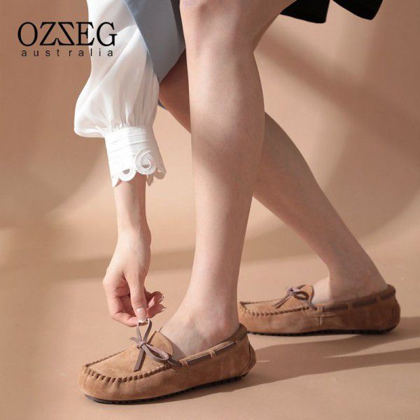 Spring and Summer New Women's Flat Bottom Bow Top Layer Casual Single Shoe Women's Baotou 