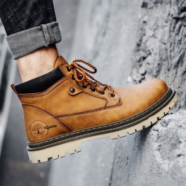 New Autumn Men's High Top Shoes British Trend Plucked Warm Short Boots Durable Casual Martin Boots Men's Shoes 
