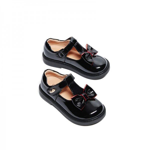 Children's Shoes Autumn New Girls' Little Leather Shoes Soft Sole Little Girls' Princess Black T-shaped Single Shoes 