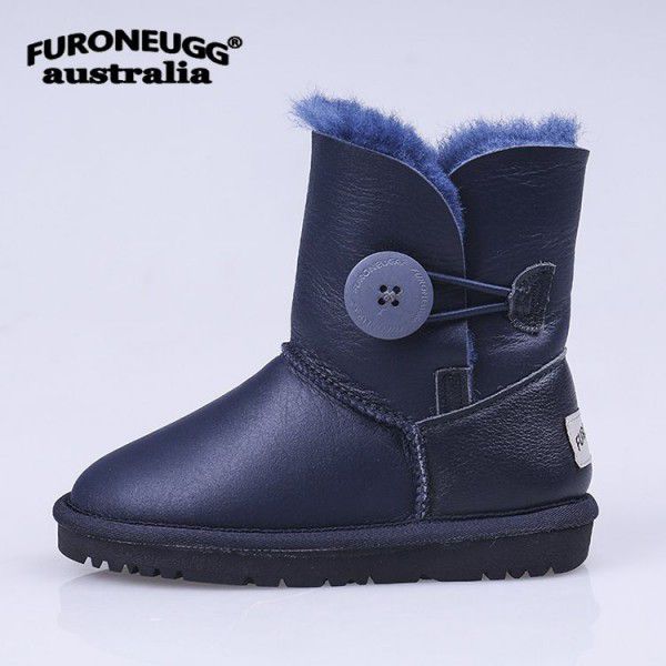 Autumn and Winter Parent-child Warm Children's Snow Boots Anti slip Cow Rib Sole Mid Sleeve Girls' Leather Boots Cotton Boots 