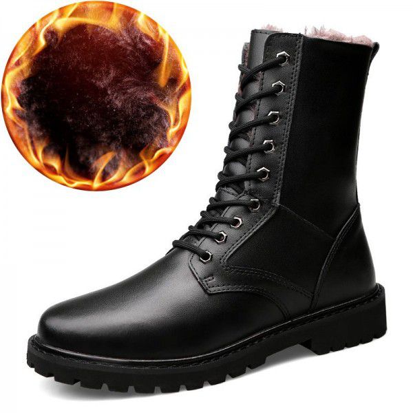 Large Autumn and Winter Men's Martin Boots Retro High Top Men's Shoes Snow Single Boots Warm and Velvet Cotton Shoes High Sleeve Long Boots Men 