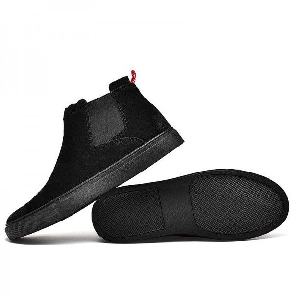 Autumn and Winter New Men's Fashion Brushed Color Anti Fleece Frosted Genuine Leather Mid Top Casual Leather Boots Comfortable Plus Fleece Footwear 