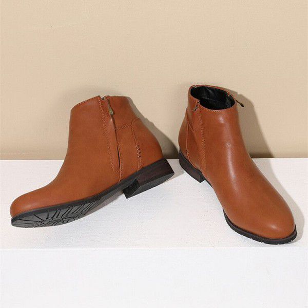 High top men's shoes British round toe leather shoes Men's daily casual leather short boots 