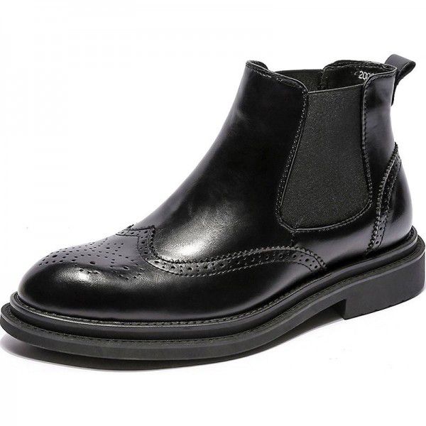 Men's Martin boots, spring and summer plush casual Chelsea boots, men's English black men's leather boots 