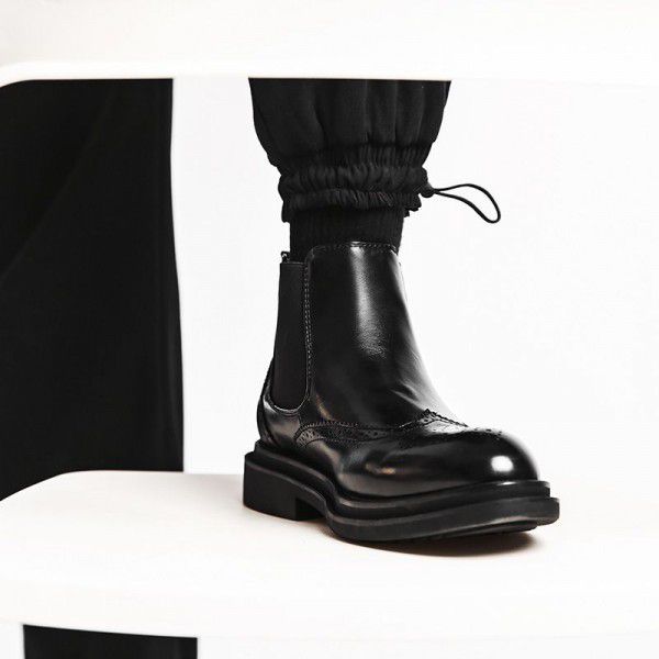 Men's Martin boots, spring and summer plush casual Chelsea boots, men's English black men's leather boots 