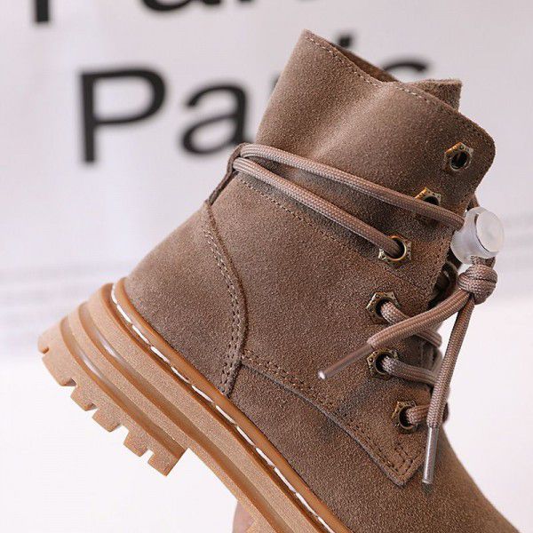 Girls wear two plush leather Martin boots, autumn and winter new children's boots, children's British fashion short boots, leather boots 
