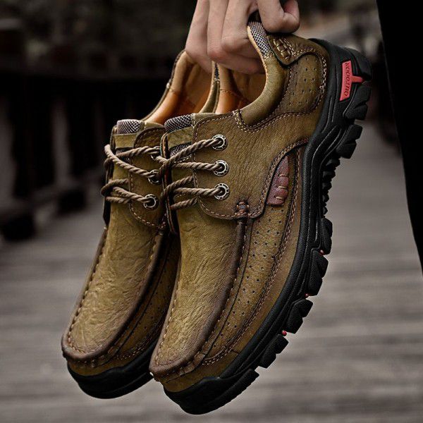 Men's shoes genuine leather thick sole wear-resistant men's leather shoes outdoor leisure hiking shoes 