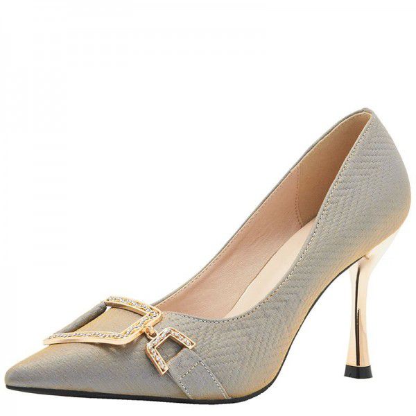 Spring and Autumn New Pointed Thin Heel High Heels Small Size Single Shoe Women's Versatile Fashion Black Women's Shoes Diamond Square Buckle Large Size 