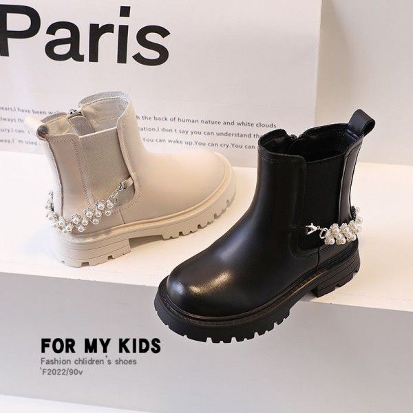 Girls' Genuine Leather Beaded Martin Boots Autumn ...