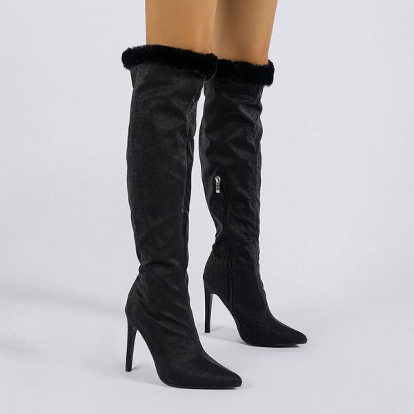 New slim heeled high boots with large circumference and pointed sleeve lace fashion boots 