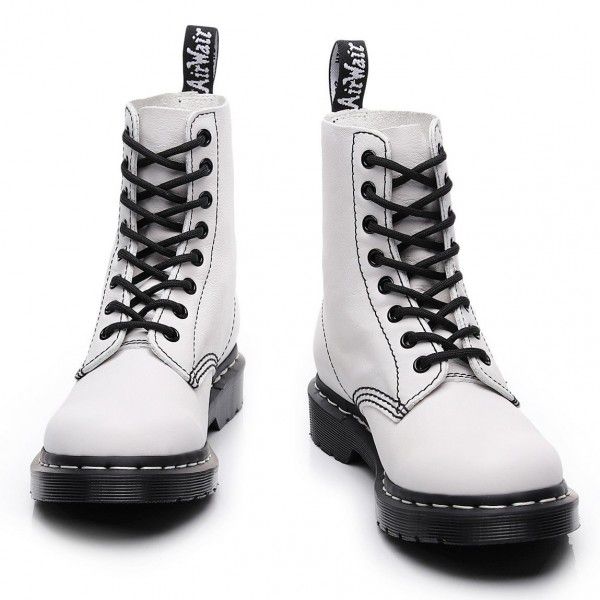 White Martin Boots Women's Genuine Leather Classic Hard Leather English Style Boots Short Boots Women's and Men's Round Head Trend 