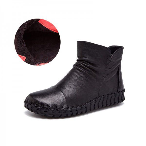 Autumn New Genuine Leather Short Boots Casual Flat Bottom Versatile Round Head Leather Boots 